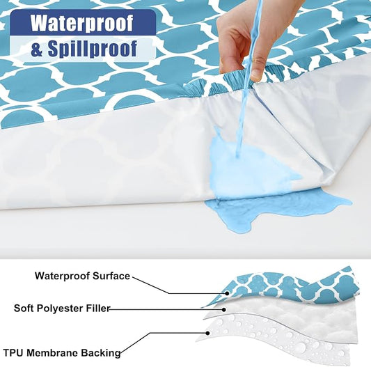Smiry 2 Pack Rectangle Table Cloth 6 Foot, Waterproof Elastic Fitted Tablecloths, Windproof Washable Polyester Table Cover for Picnic, Camping, Outdoor (Light Blue, 30"x72")