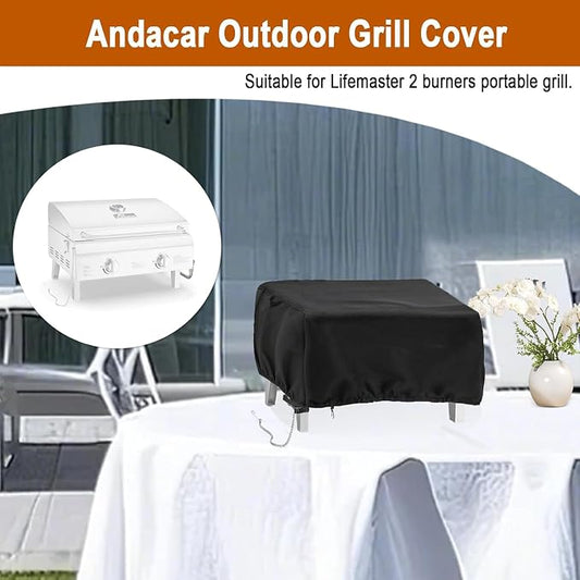 Grill Cover for Lifemaster 2 Burner Portable Gas Grill | Waterproof Outdoor Grill Cover BBQ Grill Cover Barbeque Grill Cover (Cover Only) - 24"L×21"W×17"H, Black