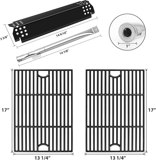 CANDANA Replacement Parts for Nexgrill 4 Burner 720-0830H 720-0830D 720-0783C 720-0783E 720-0958A, 17" Cast Iron Grill Grate, Grill Burner, Heat Plate, Igniters for 5 Burner 720-0888N
