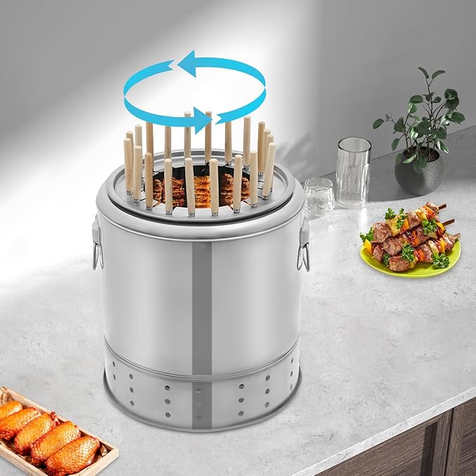 Charcoal Grill for 20 Skewers, Outdoor BBQ Cooker for Family Gatherings, Patio Barbecue, Portable Stainless Steel Grilling Rack for Homeowners and Camping