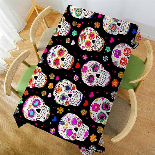 Swono Day of The Dead Table Cover Tablecloth, Colorful Mexican Sugar Skulls 50x72 Inch Table Cloth for Rectangle Tables Buffet Parties Coffee BBQ and Dinning Tablecloth