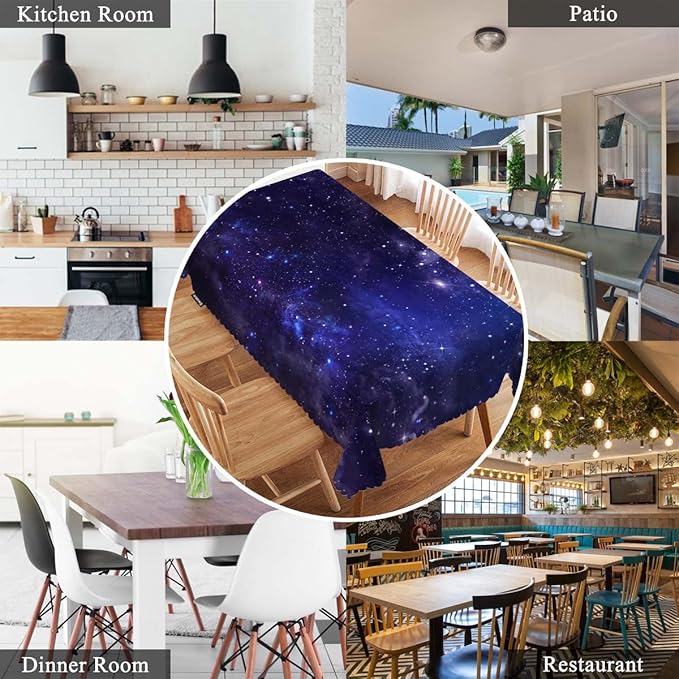 Swono Tablecloth Galaxy Universe, Starry Night Sky Stars Outer Space Table Cloth for Kitchen Dining Tabletop Decoration Parties Weddings, 52 X 70 Inch Rectangle Tablecloth