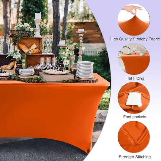 ABCCANOPY 6FT Spandex Table Cover, Stretch Fitted Tablecloth, Orange | Rectangular Tight, Fitted, Washable and Wrinkle Resistant Table Protector for Wedding, Banquet,Birthday, Party, Event