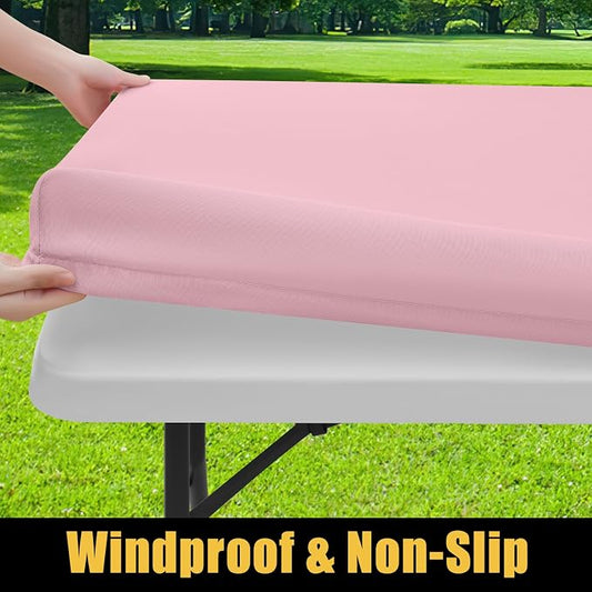Smiry Rectangle Picnic Table Cloth, Waterproof Elastic Fitted Tablecloths for 6 Foot Tables, Washable Polyester Table Cover for Camping, Valentine's Day and Outdoor (Pink, 30"x72")