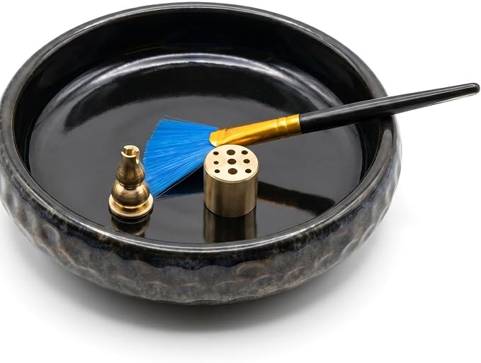6 Inch Japanese Incense Holder for Stick,Ceramic Handmade Black | Incense Burner Bowl,9-Hole Design for Sticks,Cones,Coils Sage,Palo Santo - Perfect for Meditation,Yoga & Zen Home Décor