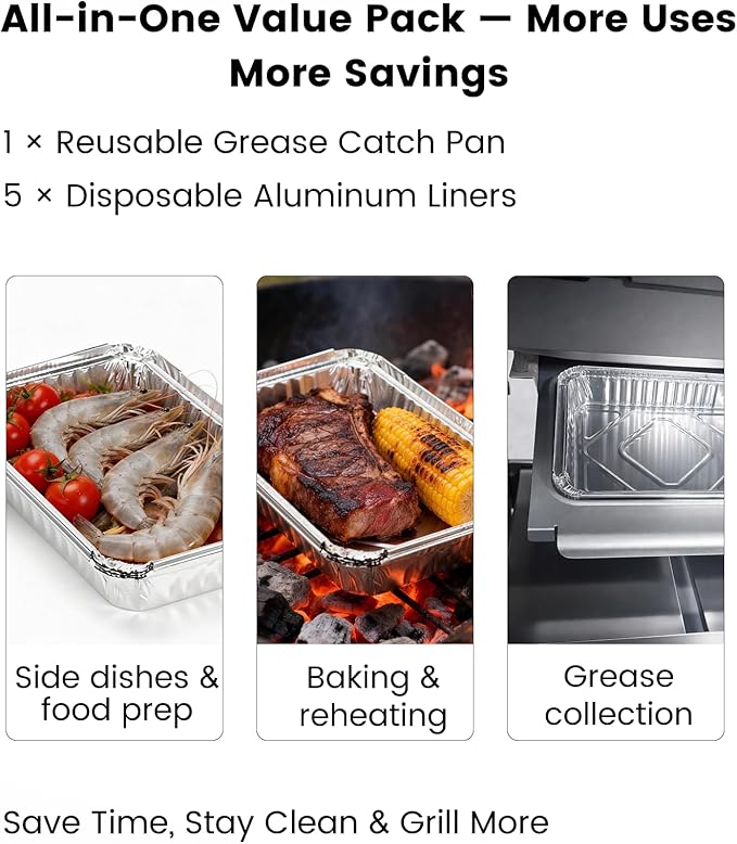67047 Catch Pan Kit with 5Pcs Aluminum Liner - Grease Drip Tray 6415/83156 Replacement for Weber Spirit/Spirit II 200/300, Genesis/Genesis II LX 200/300 & Traveler Grills