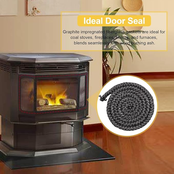 842-2350 Stove Door Gasket Rope for Quadra-Fire CB1200, 1200i Pellet Stoves and Quadrafire DV-44, DV30 Gas Stoves Parts, 7/8" x 7FT High Temperature Graphite Impregnated Fiberglass Seal Rope.