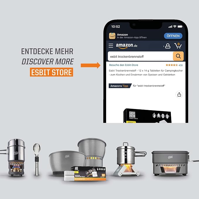 Esbit 1300-Degree Smokeless Solid 14g Fuel Tablets for Backpacking, Camping, and Emergency Prep