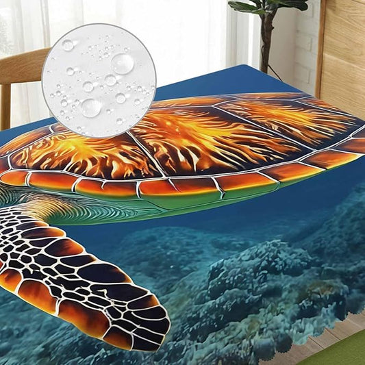Sea Turtle Tablecloth for Rectangle Tables Ocean Marine Animal Sea Turtle Picnic Table Cover Indoor and Outdoor Table Cloth Camping Tablecloths for Dinner Kitchen 52"X70"