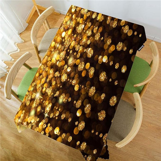 Swono Rectangle Tablecloth Merry Christmas Table Cover 52x70 Inch Sparkling Golden Light Christmas Heavy Duty Table Cloth for Rectangle Tables Decorative Tablecloth for Dining Party Camping BBQ