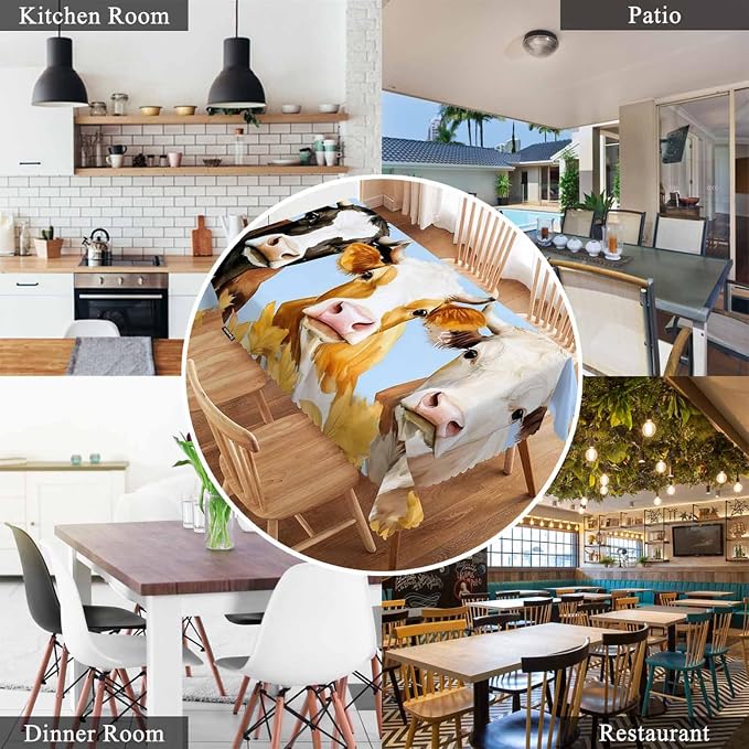 Swono Tablecloth 52"X70" Cows Cute, Watercolor Farm Cattle Cows Animal Milk Rectangle Table Cover Anti-Oil Tablecloth for Dining Tables, Parties, Wedding and Banquet Decoration