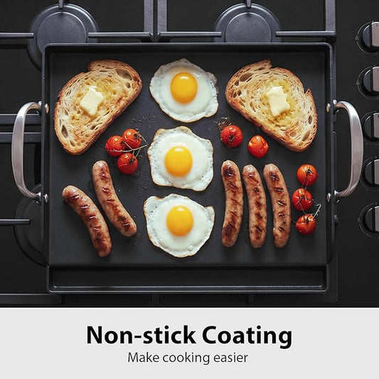 Utheer 17" x 13" Cast Iron Griddle for Gas Grill, Nonstick Coated Flat Top Grill Insert Rated Up to 500°F with Grease Groove and Removable Handles for Gas & Charcoal Grills, Camping, BBQ