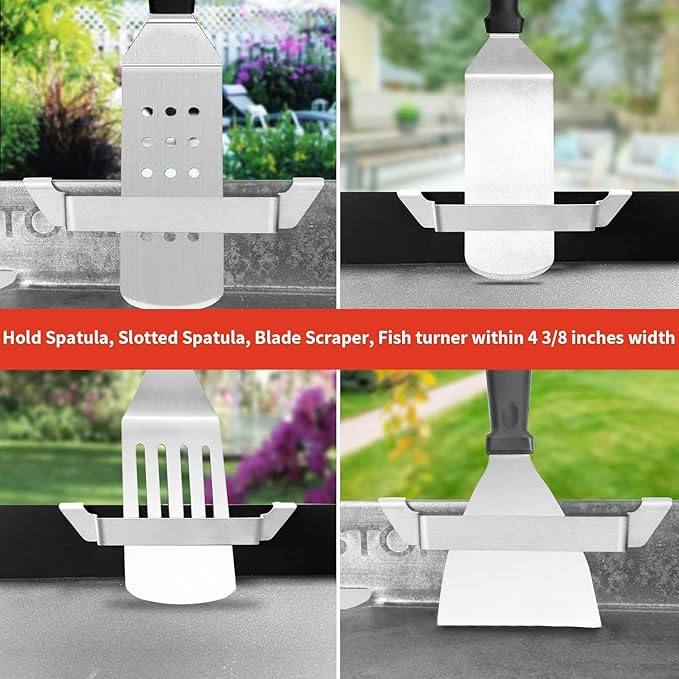 Griddle Spatula Holder, Stainless Steel Barbecue Tool Hold Rack Griddle Accessories for Blackstone Flat Top Griddle and Other Grill Griddles, 2 Pack