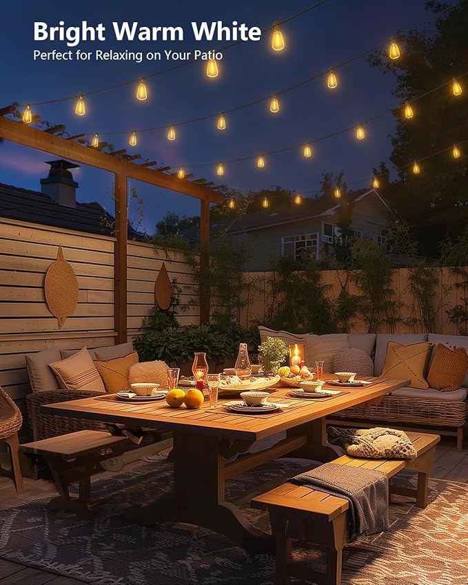 Brightown 202FT Solar String Lights Outdoor Waterproof with Remote, 65+2 LED Shatterproof Bulbs, Dimmable & Timable, 3 Light Modes - Commercial Grade Patio Lights for Garden Backyard Party Decor