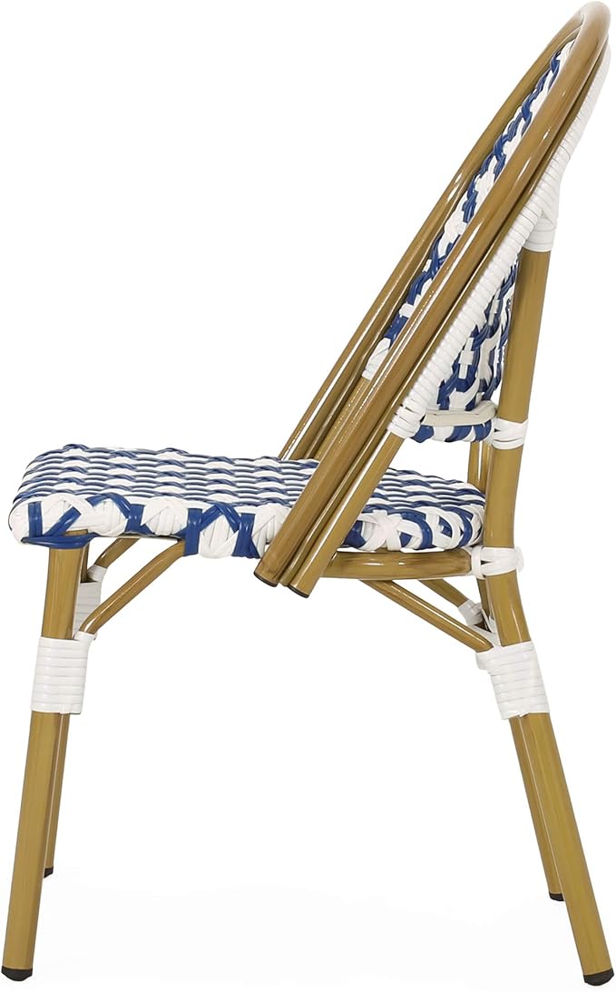 Christopher Knight Home Anastasia Outdoor French Bistro Chair (Set of 2), Blue + White + Bamboo Print Finish