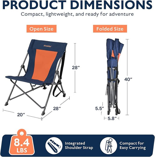 Alvantor® Camping Chair 2 Pack, High Back Folding Beach Chair Breathable for Outdoor, Ergonomic Backrest, Easy Use Portable Lawn Chair Seat for Travel, Pinic, Sports Events, 20"x28"x28"