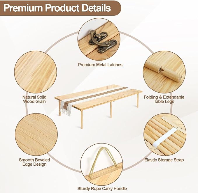 44x22 Low Floor Folding Picnic Table | Portable low table for 4-6, with adjustable height, mortise & tenon joints, and runner for beach picnics.