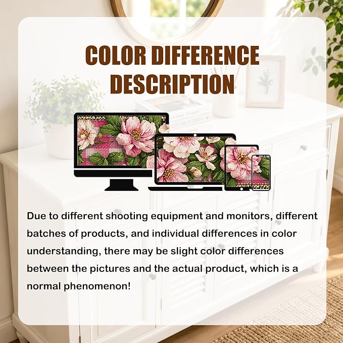 Nuxovilar Tablerunner and Placemats Set of 7 Pink Plaid with Floral Decor Linen Square Placemats for Dining Dining Sets and Accessories Brunch, Afternoon Tea, Ladies’ Gatherings