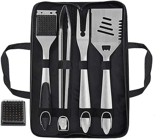 grilljoy 8PCS BBQ Grill Tools Set with Extra Thick Stainless Steel Spatula, Fork, Tongs & Cleaning Brush - Complete Barbecue Accessories Kit with Portable Bag - Perfect Grill Gifts for Father's Day