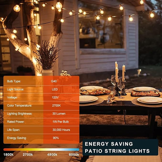 Kawaya G40 Outdoor String Lights 240FT IP65 Waterproof 2700K Patio Light | IP65 120+4 Shatterproof Edison Globe Blubs,2700K Warm White for Garden Porch Fence Camping Party Backyard Deck Bistro Balcony