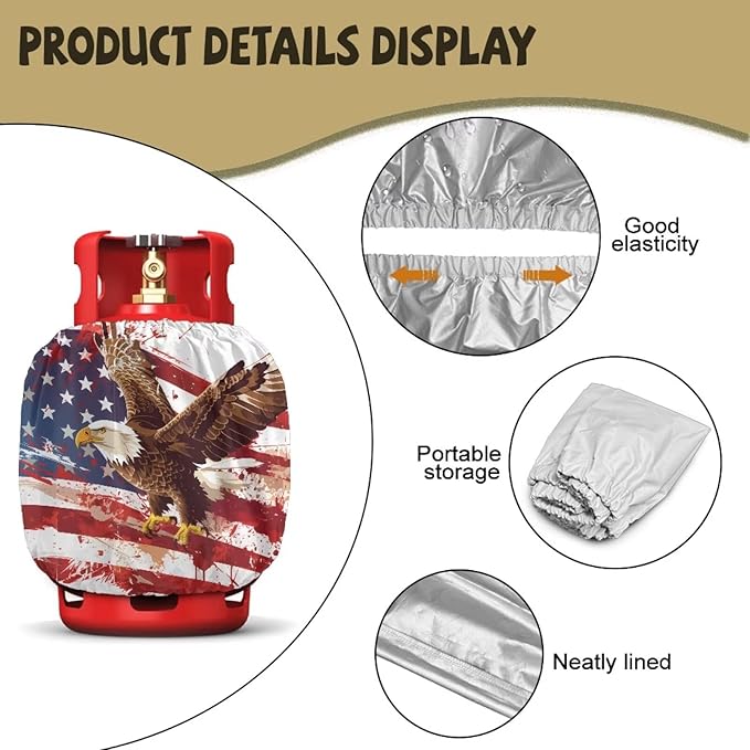 Propane Tank Cover 20lb Gas Tank Cover Outdoor 600D Waterproof Heavy Duty Covers Fits Standard 20 lb Cylinder, 13.7'' x 16.5'' USA Flag Eagle