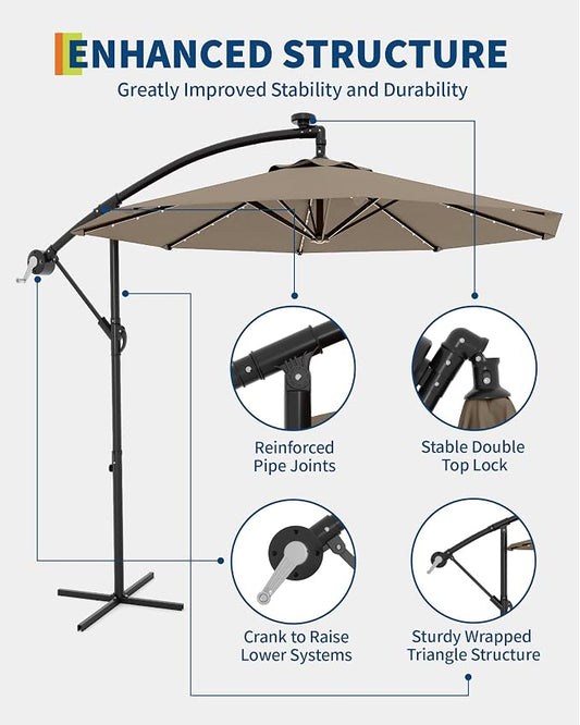 15FT Outdoor Patio Umbrella,Double-Sided Rectangle Market Umbrella with 36 LED Solar Lights & Base,UV50+ Weather-Resistant Oversized Outdoor Umbrella,Crank Lift,3-Way Shade for Pool,Garden,Backyard