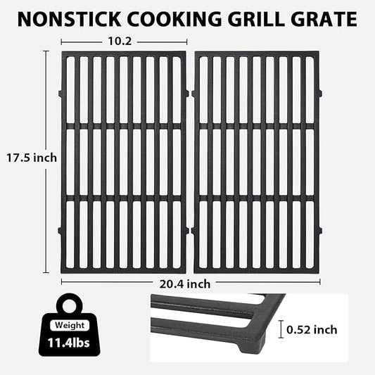 Utheer 7637 Cast Iron Grill Grates Replacement Parts Compatible with Weber Spirit 200 and Spirit II 200 Series E210 E215 E220 S210 S215 S220, 17.5 x 10.2 Inch Cooking Grates, 2 Pack