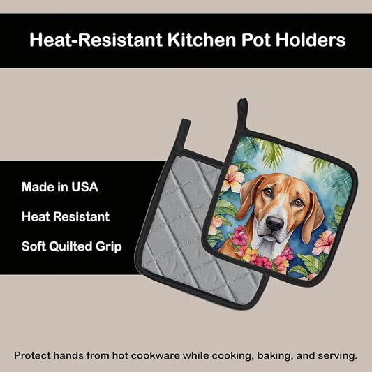Caroline's Treasures American Foxhound Luau Pair of Pot Holders Kitchen Heat Resistant Pot Holders Sets Oven Hot Pads for Cooking Baking BBQ, 7 1/2 x 7 1/2