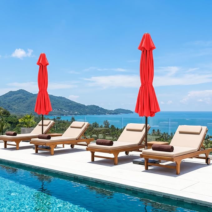 ABCCANOPY 10ft Scalloped Patio Umbrella, Outdoor Table Umbrella with Tilt and Crank, Fiberglass Ribs Deck Umbrella for Patio, Pool, Garden, Picnic (Bright Red)
