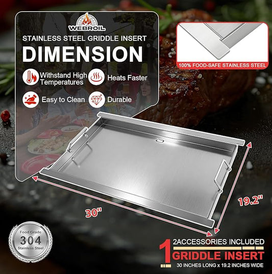 16517 Flat Top Griddle Insert for Bull Grill 4 Burner Angus 41628 47628 41629, Stainless Steel Griddle Plate for Outlaw 30" 26039 26038, for Bull Premium 18248 18249, Lion L75000 Grill Parts