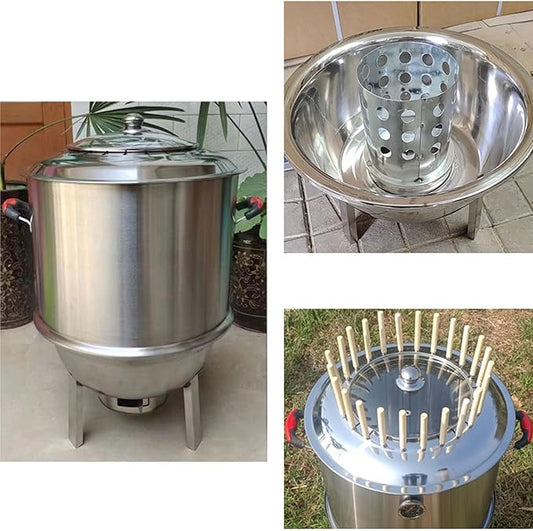 Stainless Steel Charcoal Roast Duck Oven Smokeless BBQ Grill with 400°C Temperature Gaugee and Various Accessories for Duck Turkey Goose Mutton Sucking Pig BBQ About(A)
