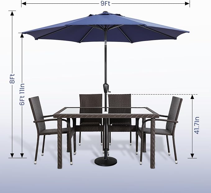 Sun-Ray 9' Round Patio Umbrella with Push-Button Tilt and Hand Crank Lift System, Market Umbrella for Porch, Deck, and Patio