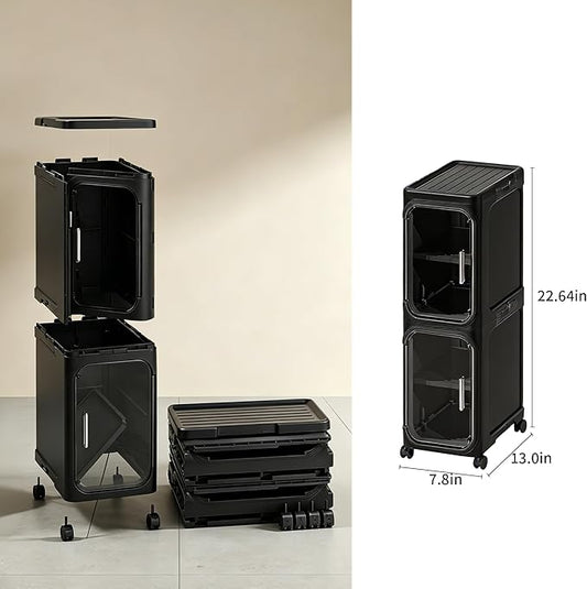 LXLXXL Narrow Storage Cabinet Slim Bathroom Storage Cabinet with Movable Wheels Tall Bathroom Organizer Skinny Cabinet for Small Spaces,2-Tier Black