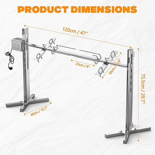 onlyfire Stainless Steel Pig Lamb Roaster with 15W 110V Powerful Motor | Spit Rotisserie Kit with Adjustable Height Stand for Outdoor Cooking, Camping, Holds Up to 132LBS