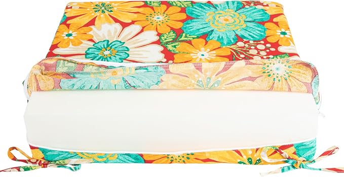 Magpie Fabrics Indoor Outdoor Cushion Cover Replacement 2 Pack, NO Insert! Water Repellent Slipcover with Ties Decor for Patio Garden Chair Sofa Bench Wicker(Embry Red Hibiscus, 24x22x4 Inch)