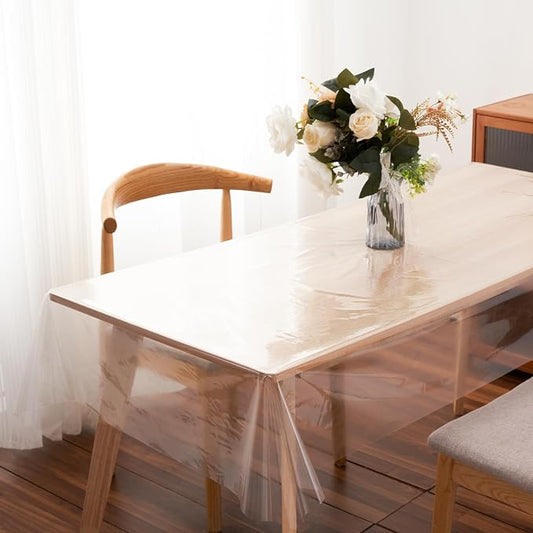 Clear Plastic Tablecloth Protector Rectangle 60x84 inch Waterproof Oilproof Stain Resistant Wipeable Table Cover for Dining Tables