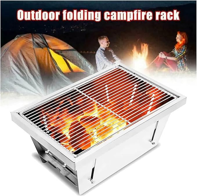 SEHOMY Portable Charcoal Grills 14.3", Folding Smoker Camping BBQ Grill Stainless Steel, Barbecue outdoor Grilling for Hiking Picnics Garden Travel Patio Backyard, Household grills outdoor cooking