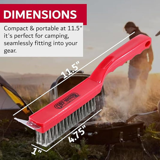 Chef Master Grill Brush with Scraper Head โ Heavy-Duty Wire Bristle Cleaner - Grill Barbecue Cleaner for Outdoor - Ergonomic Handle, Outdoor BBQ Tool & Accessories - 90044