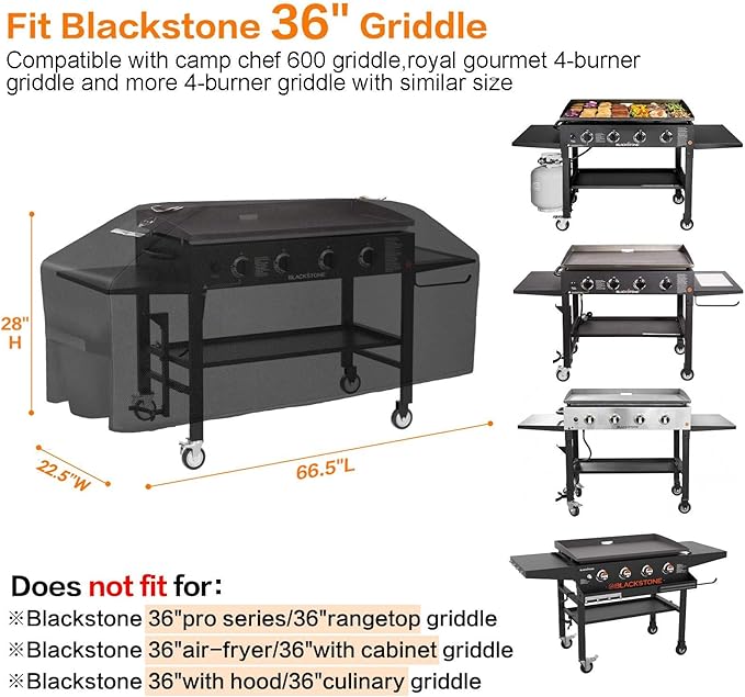 Griddle Cover for Blackstone 36" Griddle,Upgraded Rip-Proof&Waterproof 600D Flat Top Grill Cover,Windproof 1528 Grill Cover for Blackstone and More 4-Burner Griddle with Straps and Air Vent