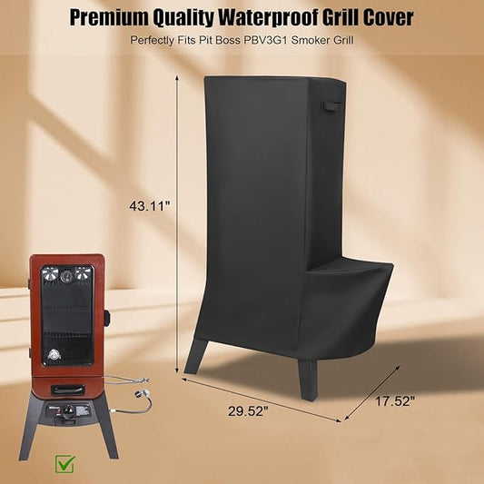 QuliMetal Electric Smoker Cover for Pit Boss 3-Series - Cover for Pit Boss Grills PBV3G1 Vertical Smoker 600D Heavy Duty Waterproof Tear-Resistant Grill Cover BBQ Accessories