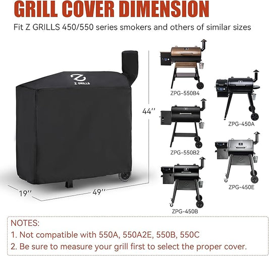 Z GRILLS Pellet Grill Cover 49 Inch | Official Genuine | Upgraded 600D Polyester, Heavy Duty, Waterproof, Weather Resistant Grill Cover for 450 Series, 550B2, 550B4 Smoker (EXL. 550A, 550B, 550C)