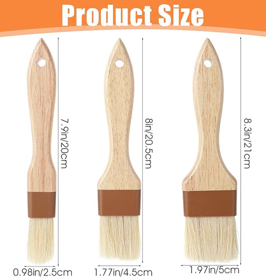 Pastry Brush Natural Bristle, 3Pcs Natural Bristle Basting Brush, Food Brushes Kitchen Baking Grilling Tools for Cooking and Baking for Marinade Butter Easy Clean