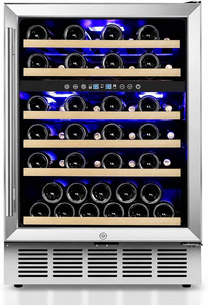 Dual Zone Wine Cooler Refrigerator 24 Inch | Built-in Wine Fridge with 40–65°F Temperature Control, Glass Door Wine Cooler for Home Bar Kitchen Office