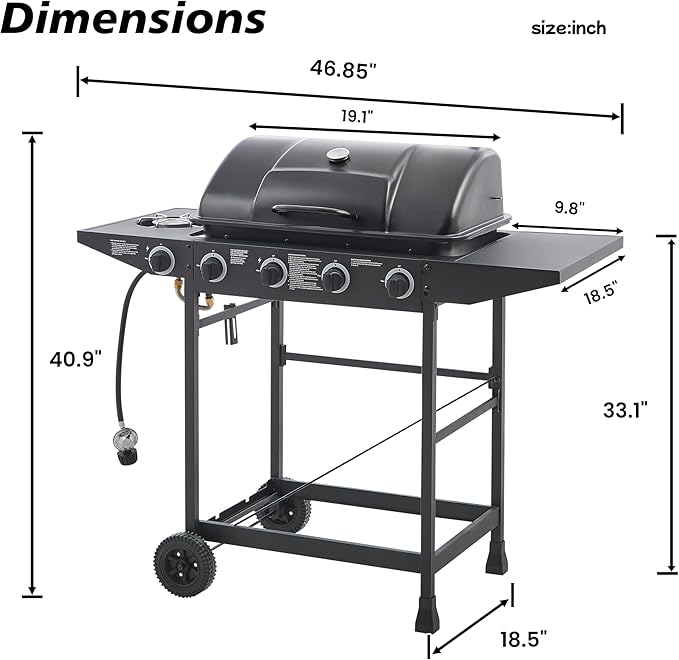 Outdoor Gas Grill with 6 Burners & Side Burner 59000 BTU Stainless Steel BBQ Grill Enamel-Coated Grates Side Tables for Backyard Patio Cooking Charcoal Grills & Smokers,A4