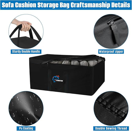 SIRUITON Cushion Storage Bag 600D Oxford,Waterproof,78.7"x23.6"x29.5" | Heavy duty, rip proof, with handle & zipper, for patio & garden cushions, UV-resistant, all-weather protection