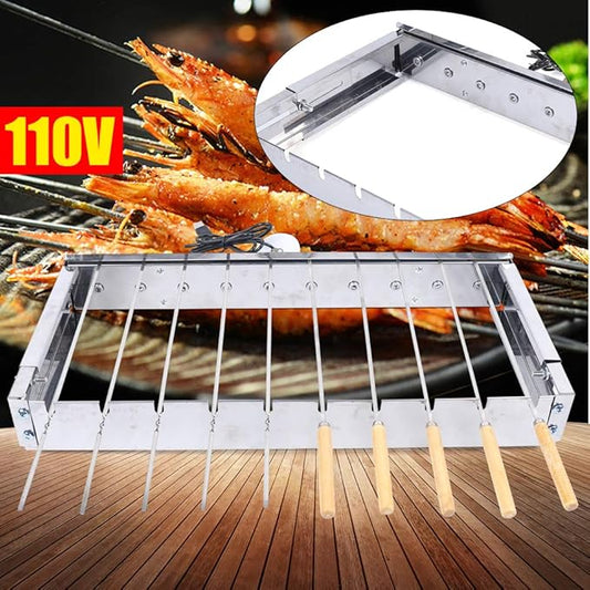 Electric Kabob Skewers Set,Stainless Steel Portable Outdoor Grill,Automatic Rolling Picnic Grill Barbecue Accessories Charcoal Grill for Camping,Beach and Backyard BBQs