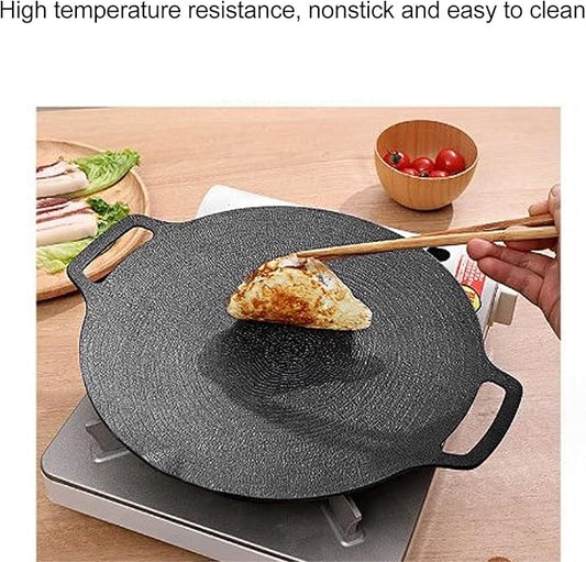 gernie Korean BBQ Grill Pan, Nonstick Round Griddle Grill Pan, Portable Round Cast Iron Skillet with Handle, Multifunctional Stove Plate for Meats, Pancakes, Korean Grill Pan for, gernief9w01iphkm-13