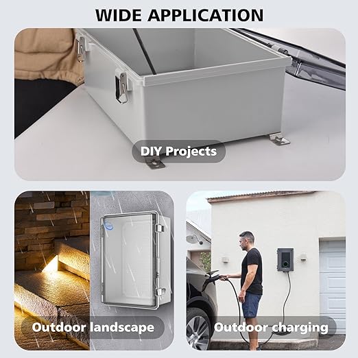 RTHIEAI Waterproof Outdoor IP67 Junction Box (13.8"x9.8"x5.9") with Mounting Plate, Hinged Clear Cover and Wall Brackets - Weatherproof ABS Plastic Electrical Enclosure for DIY Projects(350x250x150mm)