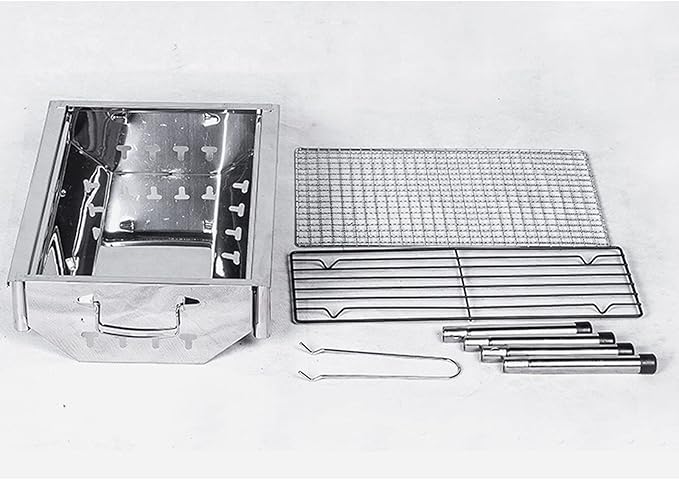 Charcoal Grill Small Stainless Steel BBQ Grill Camping Table Top Grill Portable Foldable Charcoal Grill for Outdoor Camping Cooking, 15.7 x 11.0 x 4.3 Inch Camping Grill