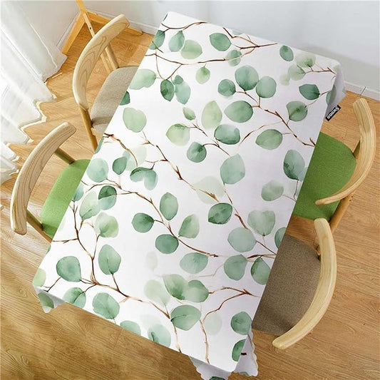 Swono Rectangle Tablecloth Green Floral Table Cover 52x70 Inch Eucalyptus Round Leaves Branches Twigs Table Cloth for Rectangle Tables Decorative Tablecloth for Dining Party Camping BBQ